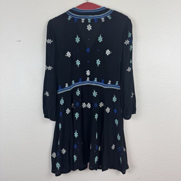 Free People Boho Star Gazer Peasant Babydoll Mini Tunic Dress Black Blue Small - Picture 11 of 16